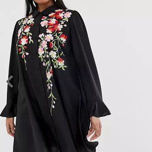 ASOS Curve embroidered floral swing mini shirt dress Sz 14